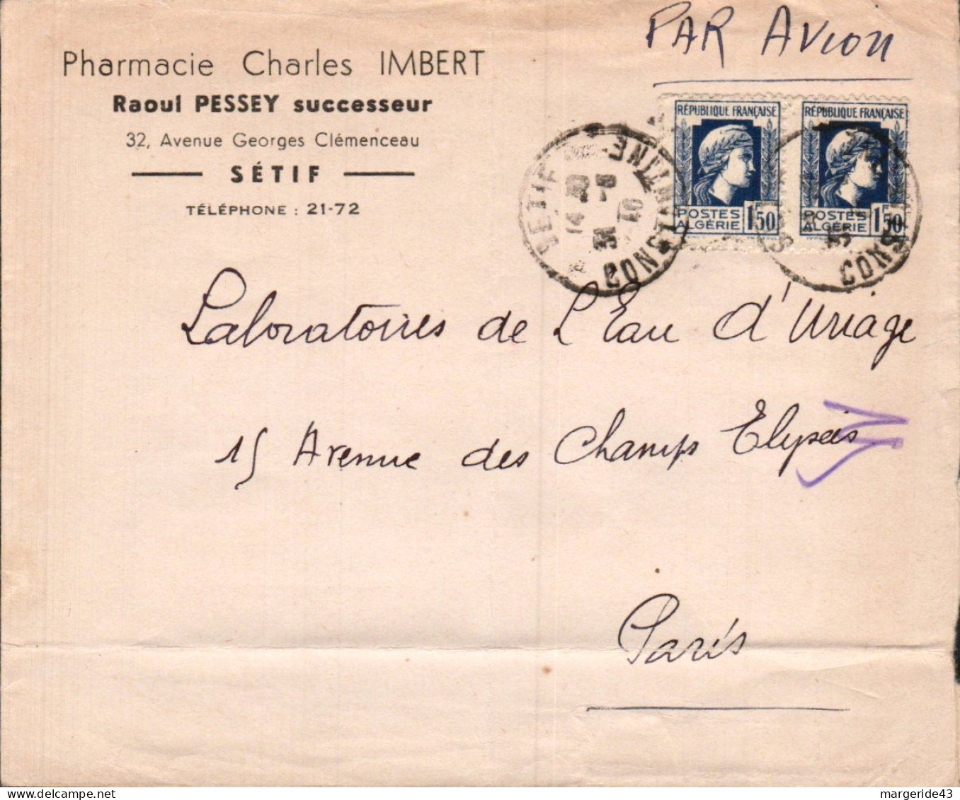 ALGERIE AFFRANCHISSEMENT COMPOSE SUR LETTRE DE SETIF POUR LA FRANCE 1946 - Lettres & Documents