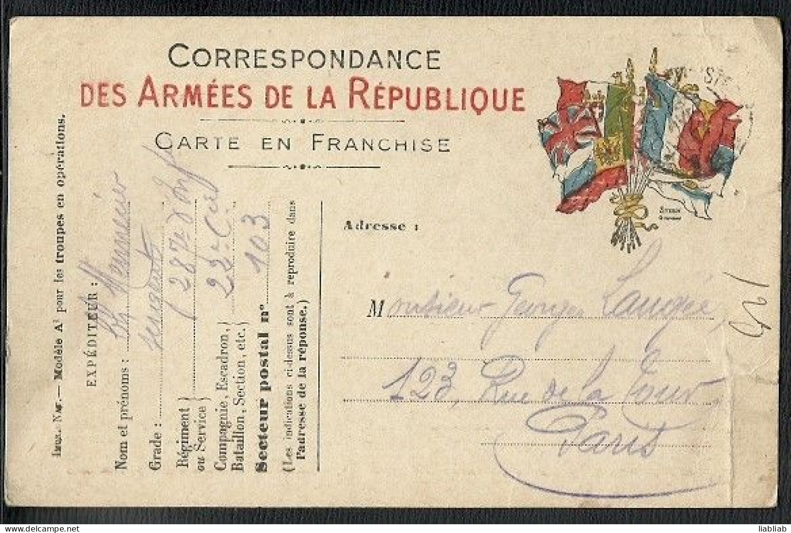 CARTE POSTALE = CORRESPONDANCE DES ARMEES DE LA REPUBLIQUE - Sonstige & Ohne Zuordnung