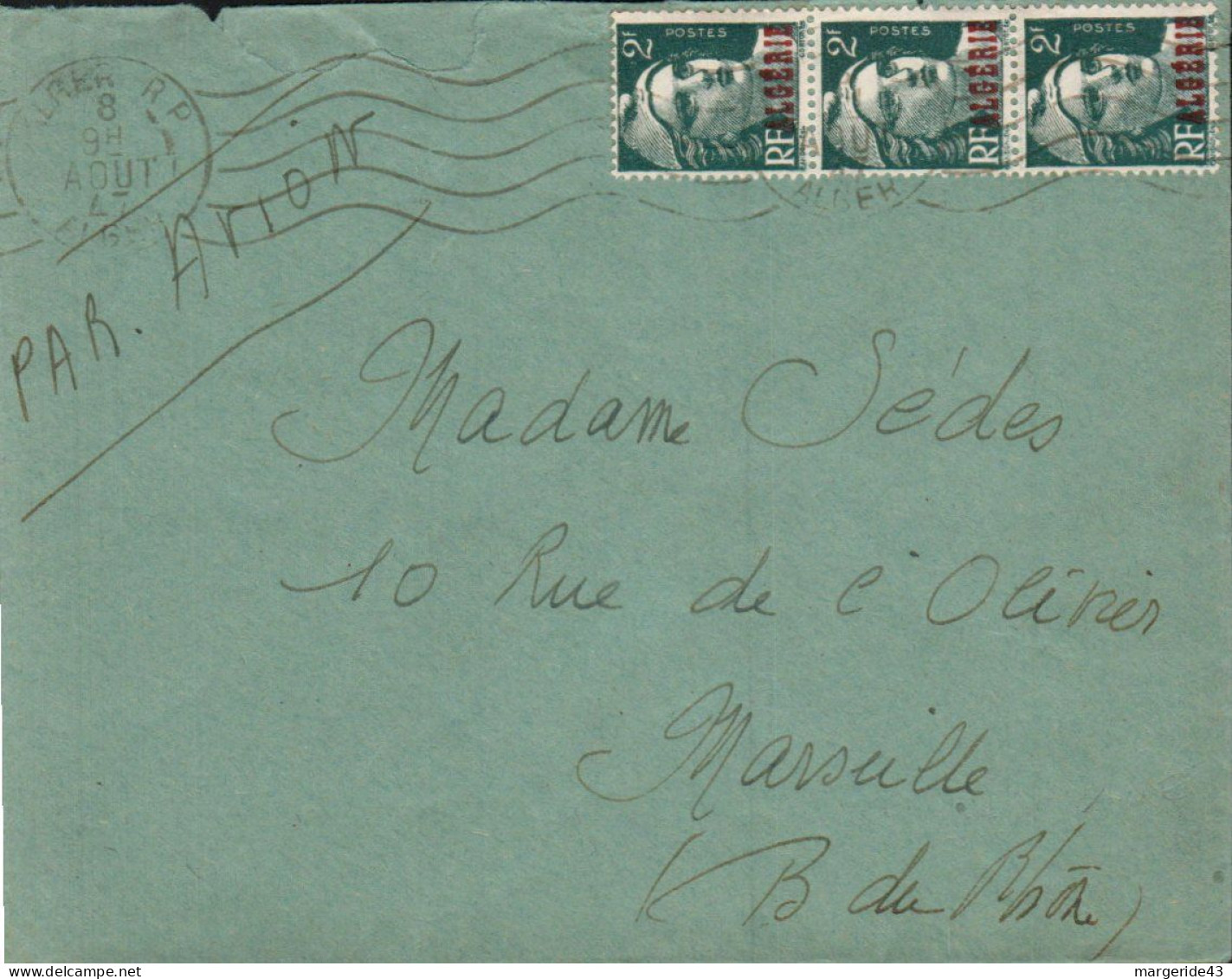 ALGERIE AFFRANCHISSEMENT COMPOSE SUR LETTRE POUR LA FRANCE 1947 - Lettres & Documents