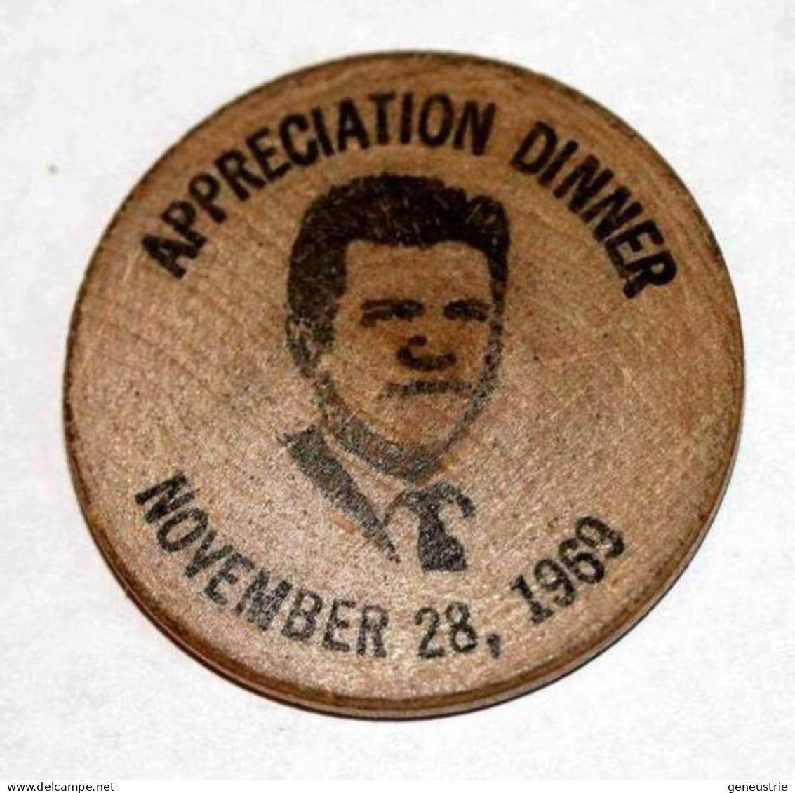 Wooden Token - Wooden Nickel - Jeton Bois Bison Monnaie Nécessité - Appreciation Dinner 1969 - Etats-Unis - Noodgeld