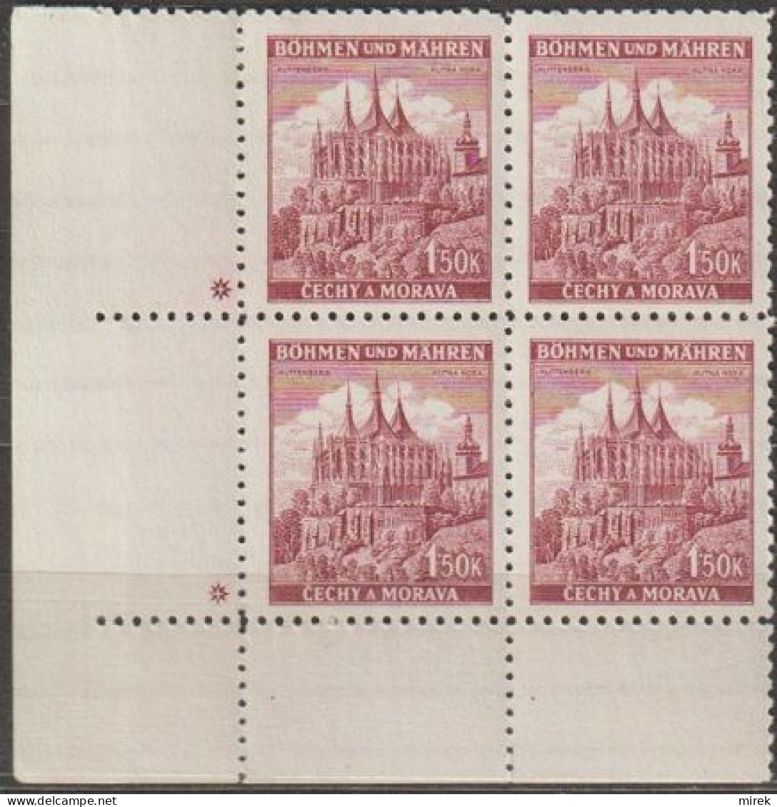110/ Pof. 58, Brown Violet; Corner 4-block, Plate Mark + - Unused Stamps