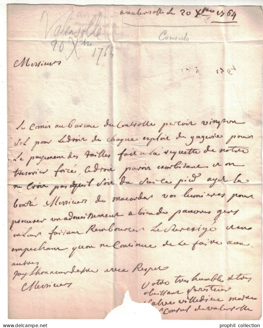 LETTRE LAC De 1764 Avec DOUBLE MARQUE POSTALE: MANOSQUE + VALENSOLLE MANUSCRITE (VAR) Pour AIX EN PROVENCE VALENSOLE - 1701-1800: Precursors XVIII