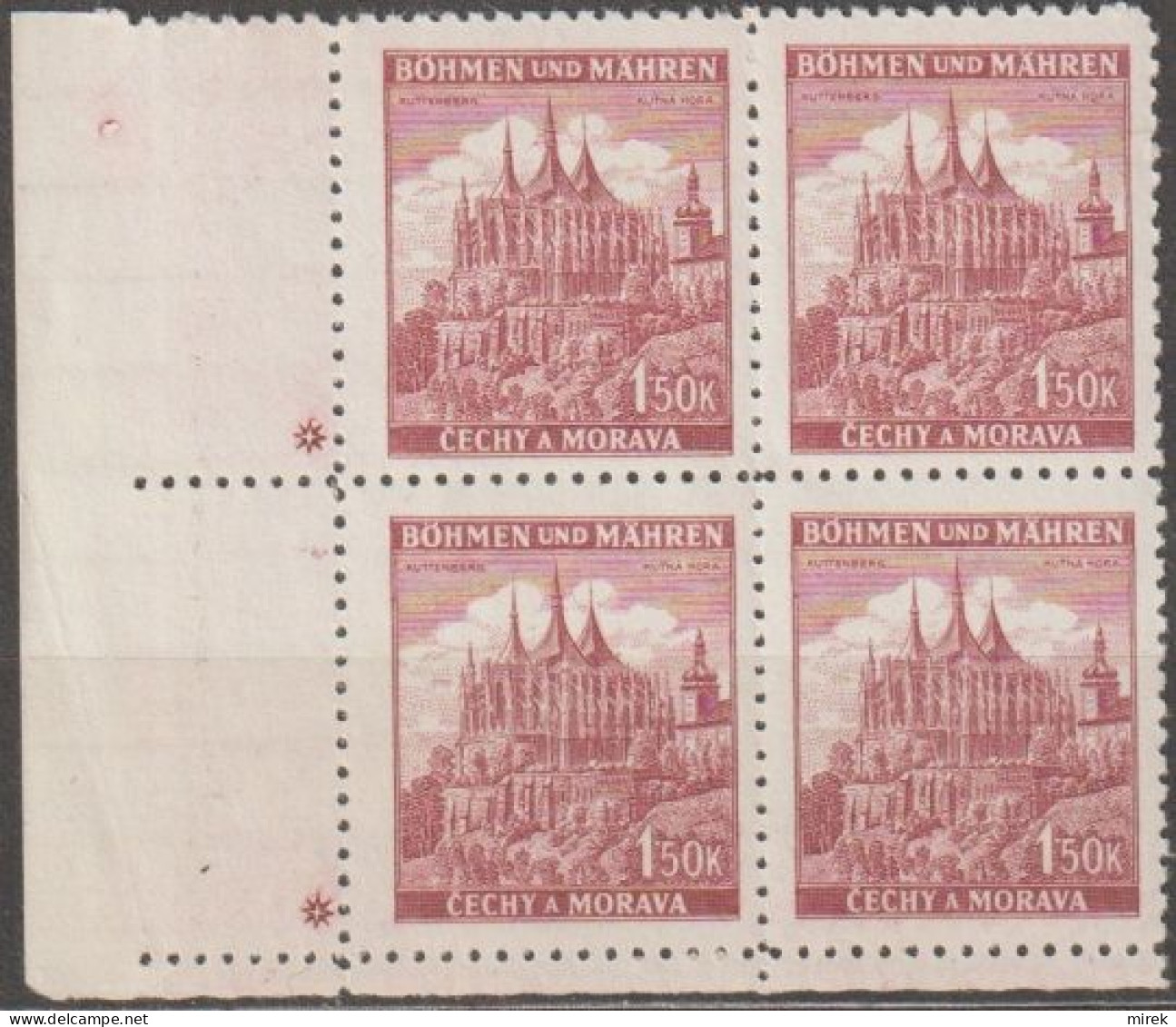 111a/ Pof. 58, Brown Violet; Corner 4-block, Plate Mark + - Ungebraucht