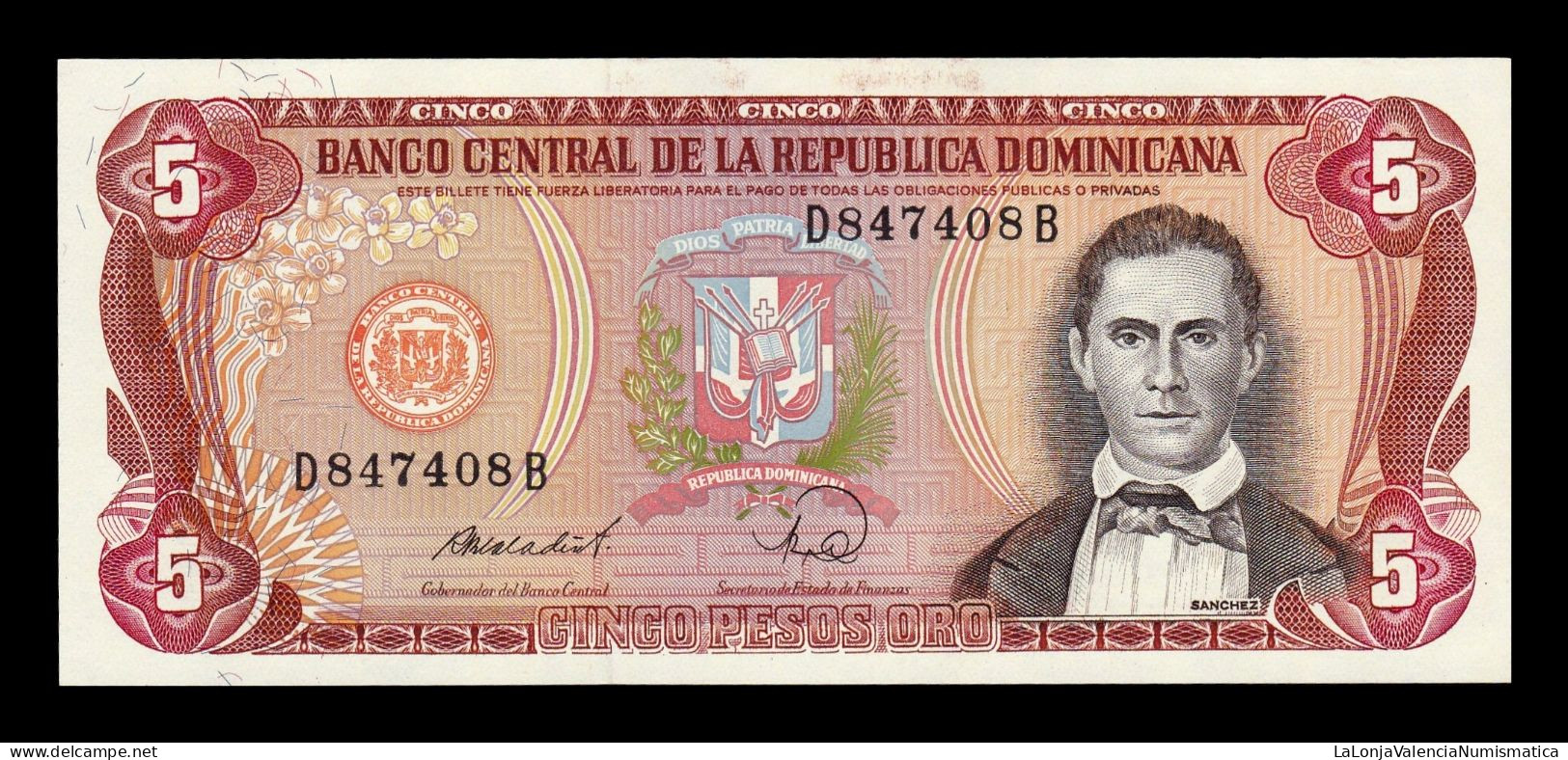 República Dominicana 5 Pesos Oro 1988 Pick 118c Sc Unc - República Dominicana