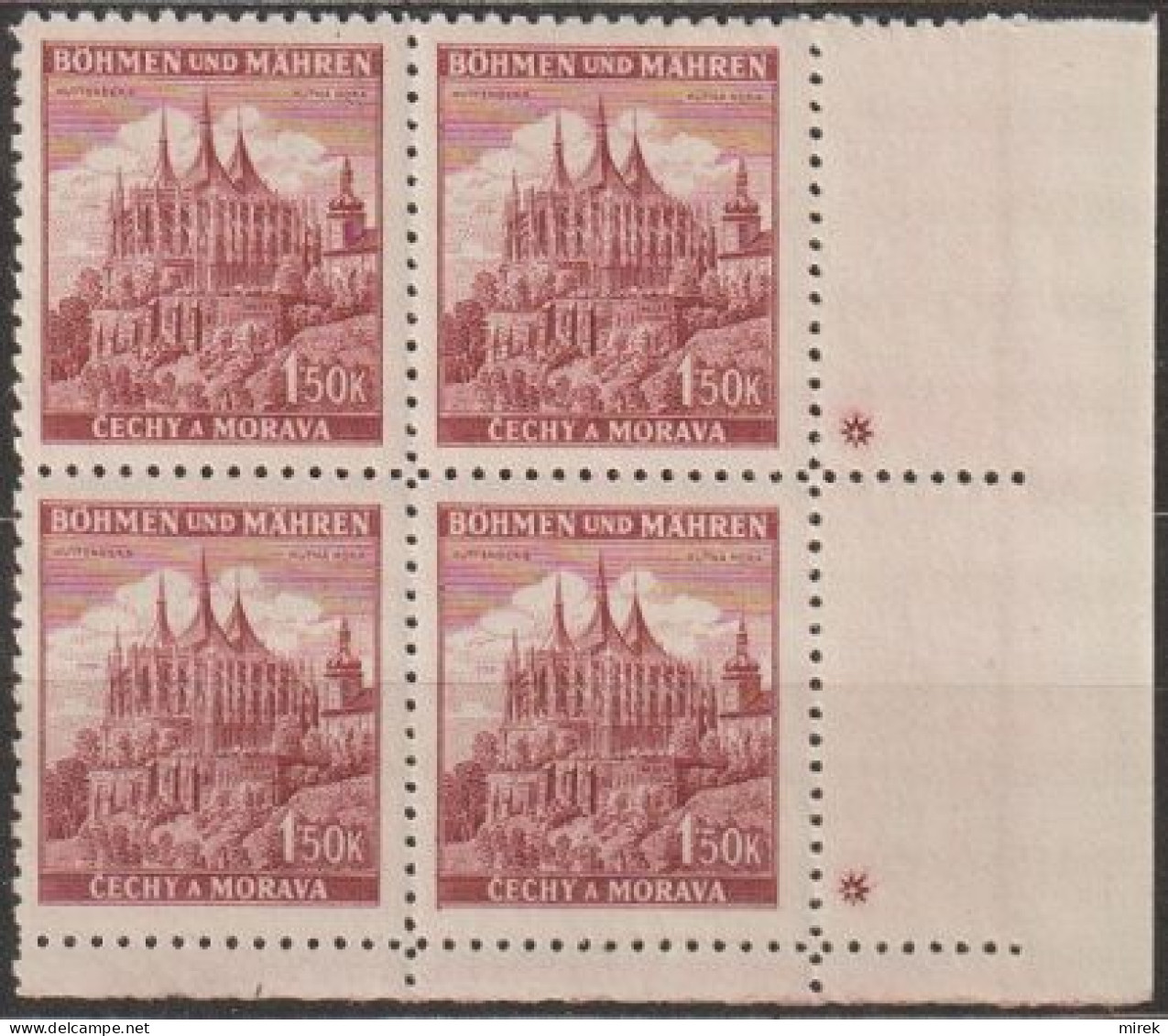 112/ Pof. 58, Brown Violet; Corner 4-block, Plate Mark + - Unused Stamps