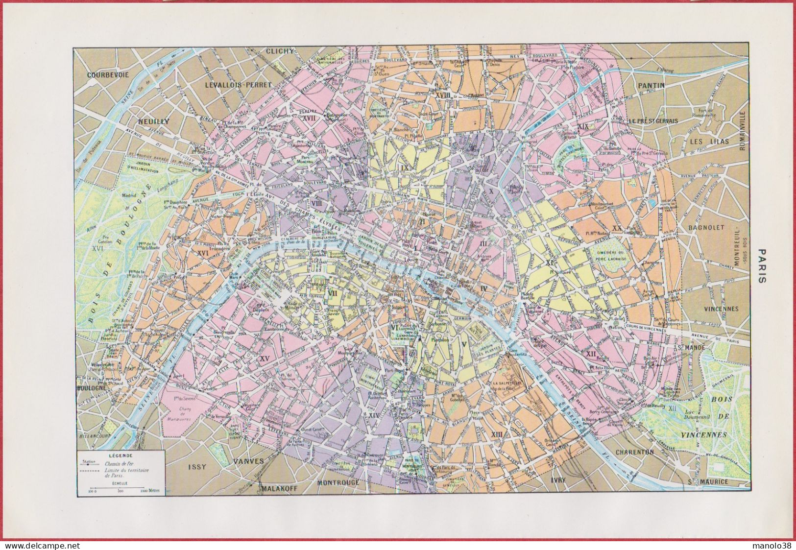 Plan Des Monuments De Paris: Lycées, Ministères, Gares, Musées Etc... Plan De Paris. France. Larousse 1948. - Historische Dokumente