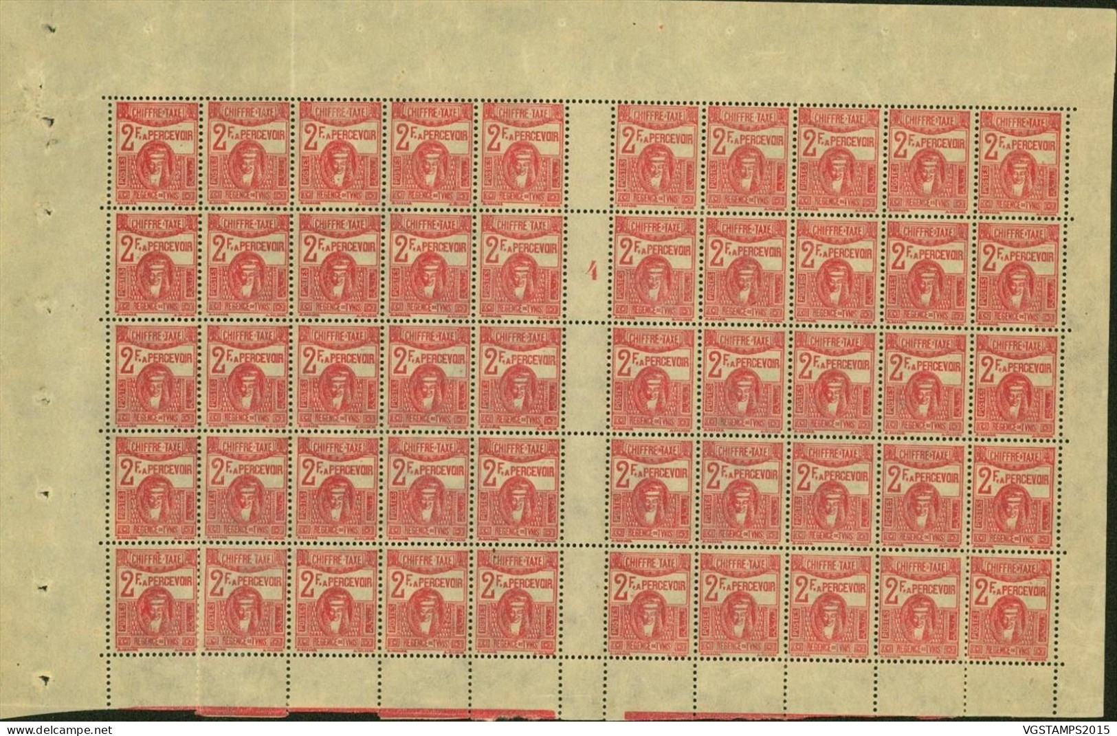 Tunisie 1944 - Colonie Française - Timbres Neufs. Yvert Taxe Nr.: 61. Paneau De 50 Avec Millesime "4"...(EB) AR-02371 - Unused Stamps