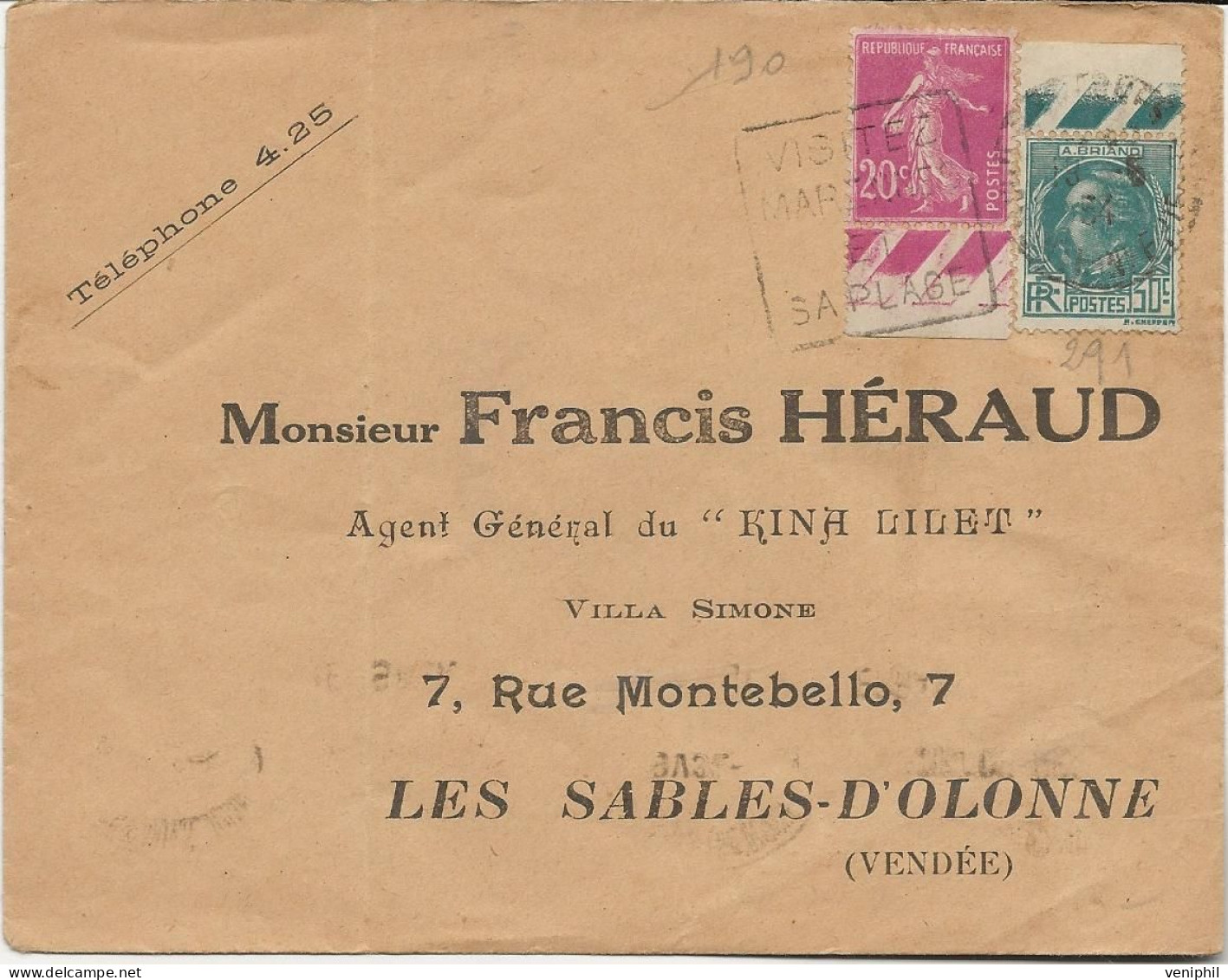 LETTRE AFFRANCHIE N° 190 + N° 291 -OBLITERATION DAGUIN - ANNEE 1934 - Storia Postale
