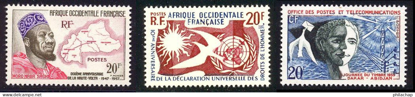 AOF 1959 Yvert 73 / 75 ** TB Coin De Feuille - Unused Stamps