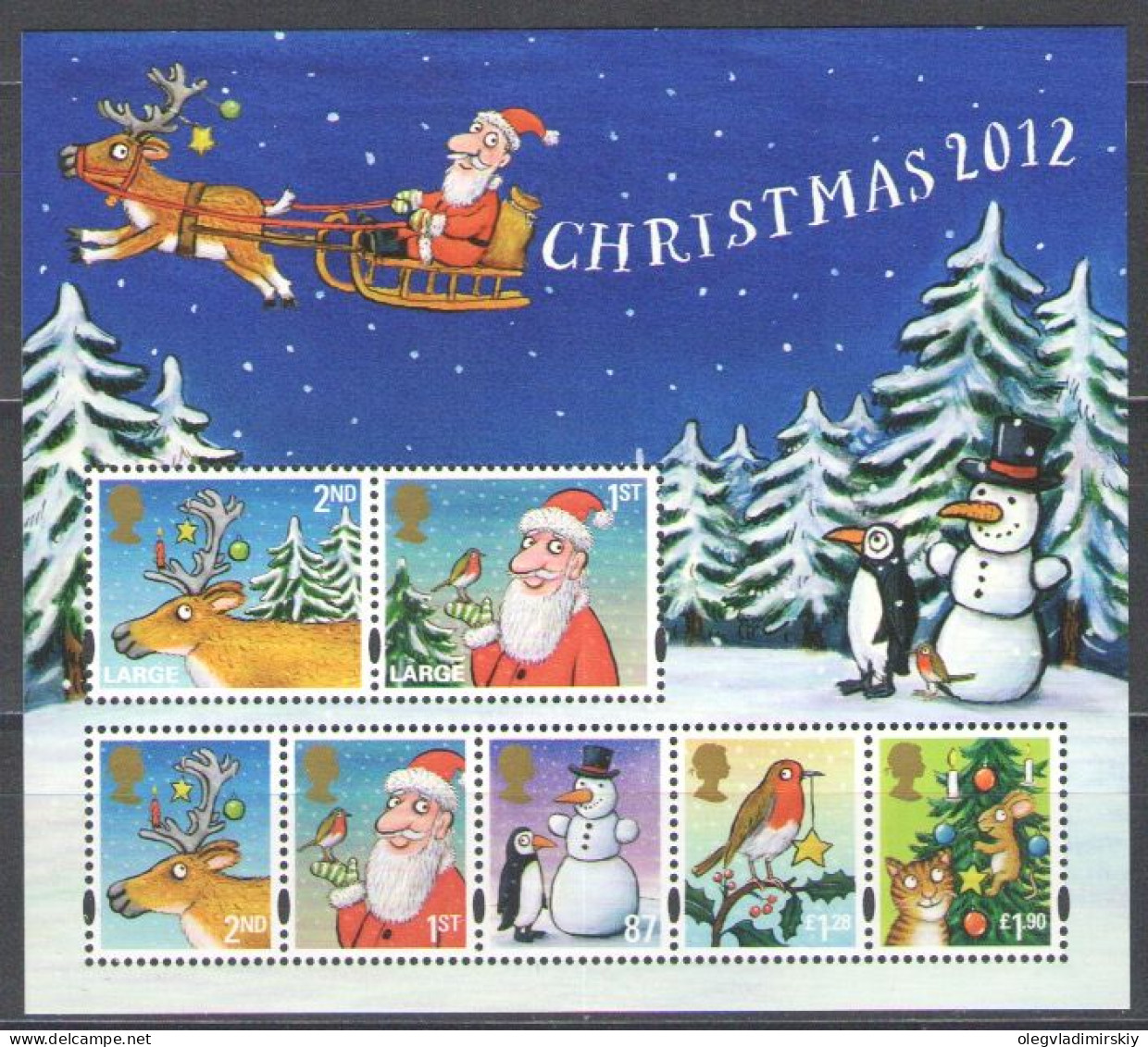 Great Britain United Kingdom 2012 Christmas Set Of 7 Classic Stamps In Block MNH - Kerstmis
