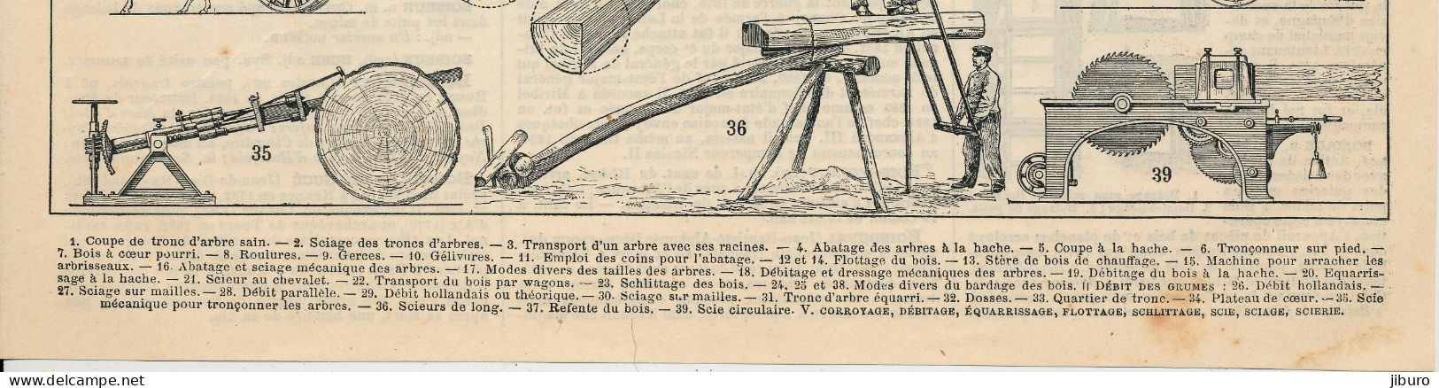 Planche1908 Exploitation Du Bois Métier Forêt Bûcheron Scieurs De Long Schlittage Flottage Du Bois Sciage Scie Mécanique - Other & Unclassified