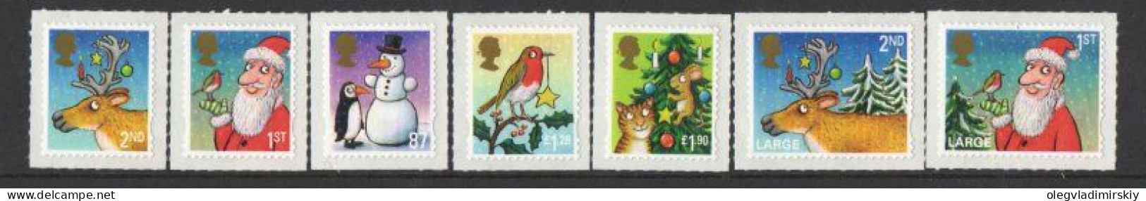 Great Britain United Kingdom 2012 Christmas Set Of 7 Self-adhesive Stamps MNH - Navidad
