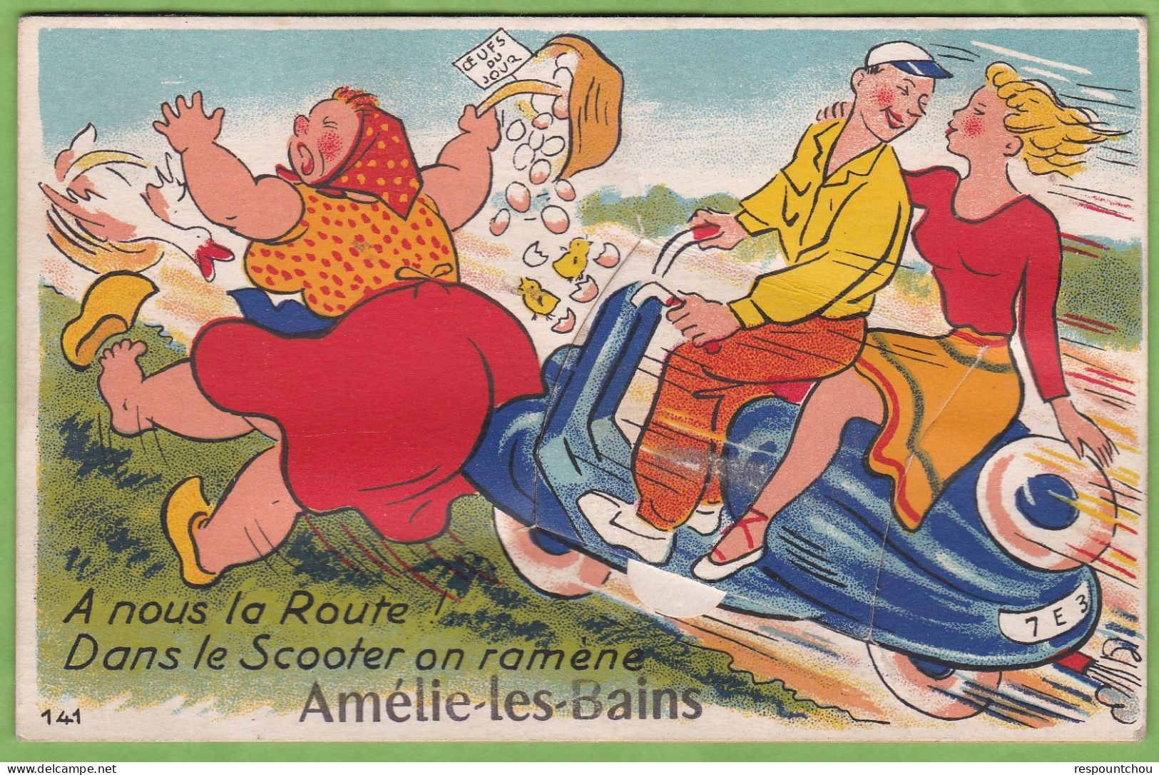 Carte à Système AMELIE Les Bains Illustré " A Nous La Route ! Dans Le Scooter On Ramène ... " 66 Pyrénées Orientales - Amélie-les-Bains-Palalda