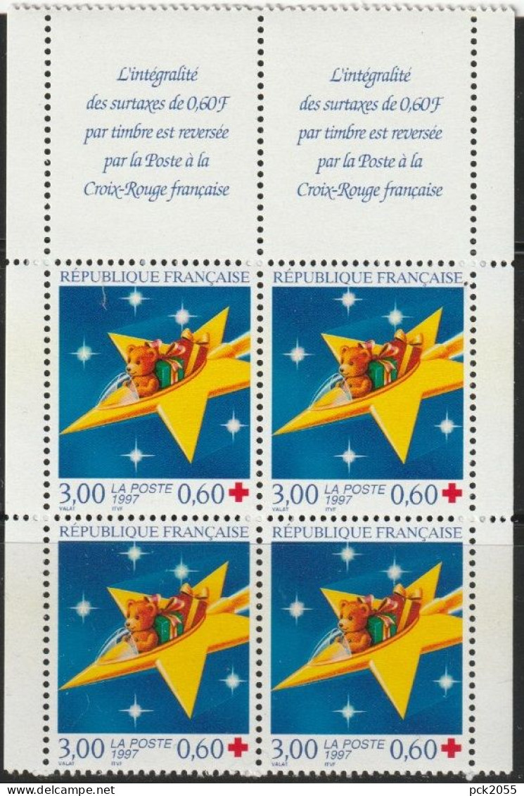 Frankreich1998 Mi-Nr.3261c 4er Block Mit Zierfeld ** Postfrisch Rotes Kreuz: Weihnahten Und Neujahr  ( 606   ) - Neufs