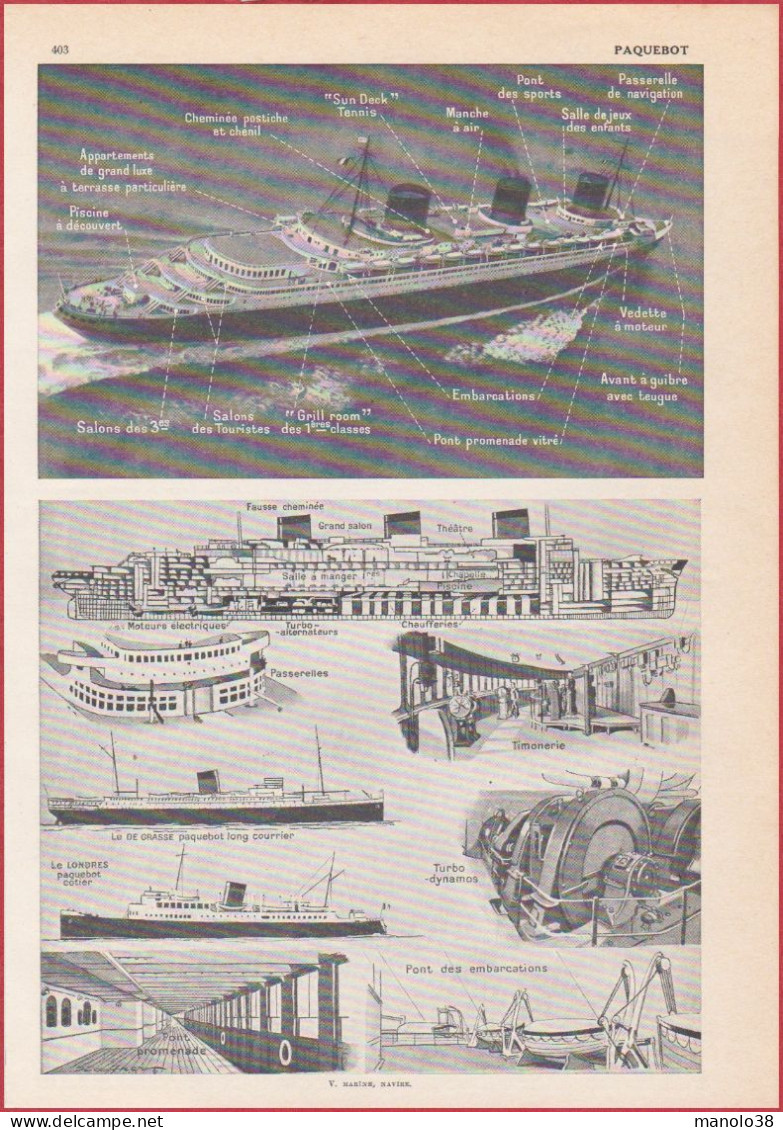 Paquebot Normandie. Le De Grasse, Le Londres. Navire. Transatlantique. Larousse 1948. - Historische Documenten