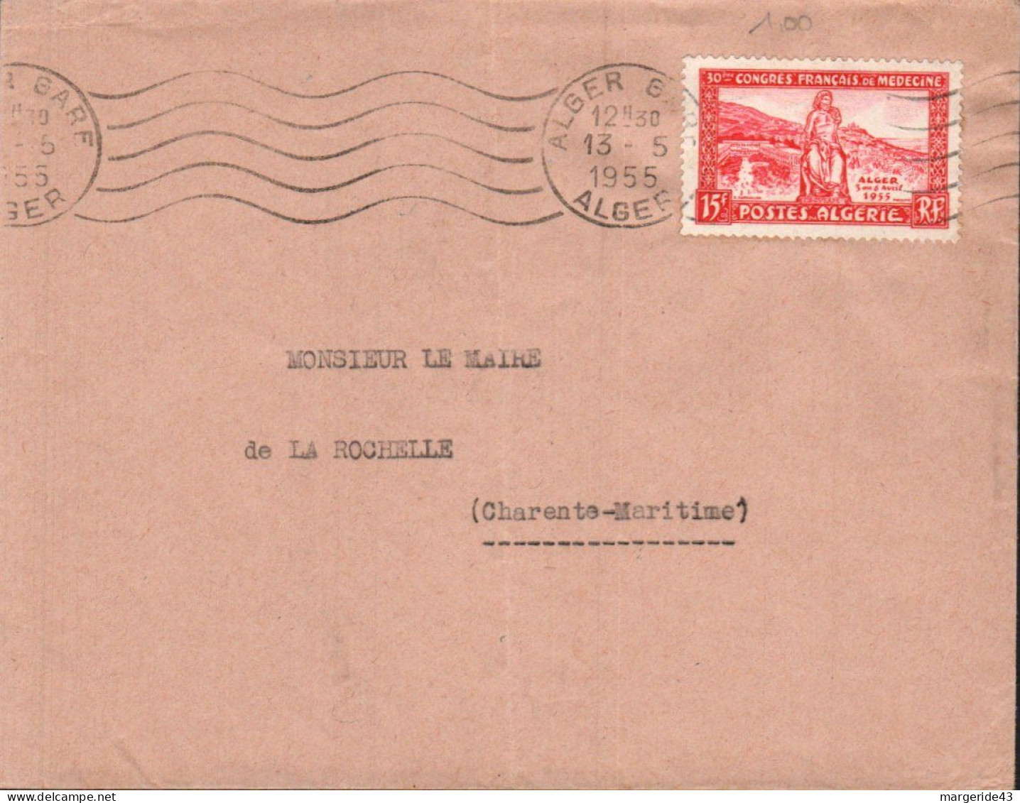 ALGERIE SEUL SUR LETTRE POUR LA FRANCE 1955 - Covers & Documents