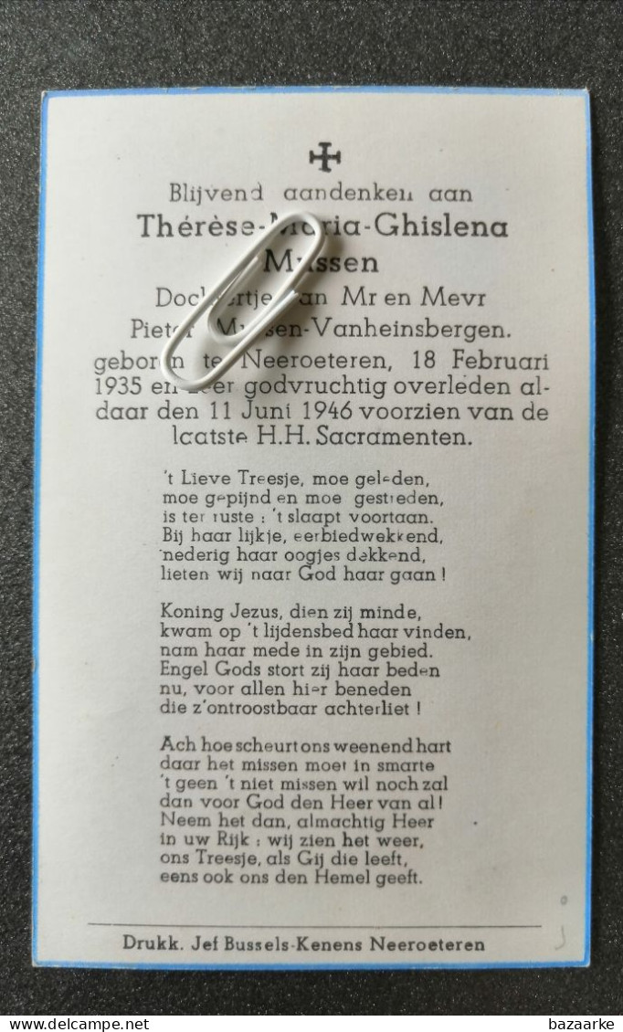 THÉRÈSE MARIA MUSSEN ° NEEROETEREN 1935 + 1946 / DOCHTERTJE VAN PIETER MUSSEN  - VANHEINSBERGEN - Devotion Images