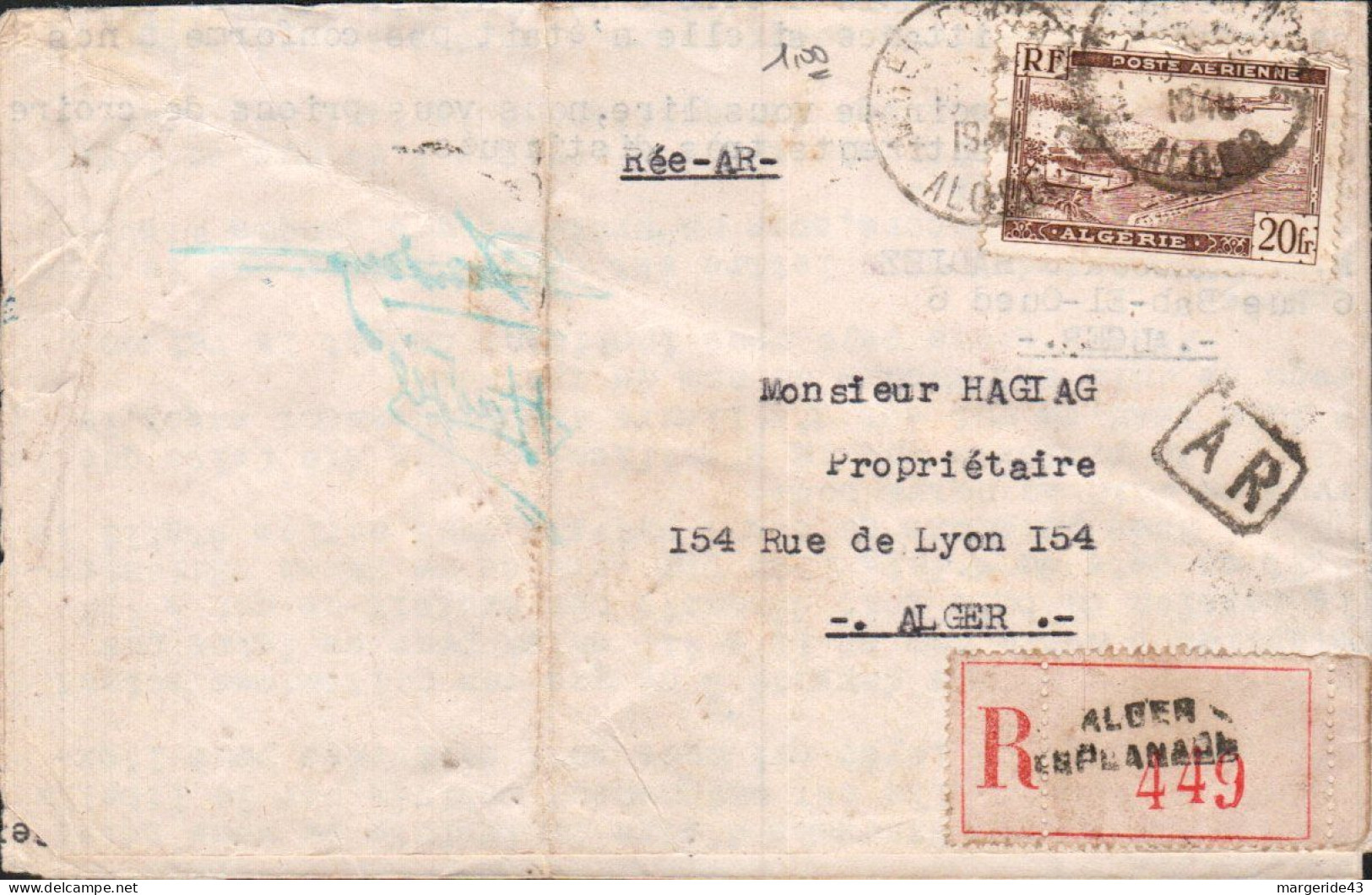 ALGERIE SEUL SUR LETTRE RECOMMANDEE 1948 - Cartas & Documentos