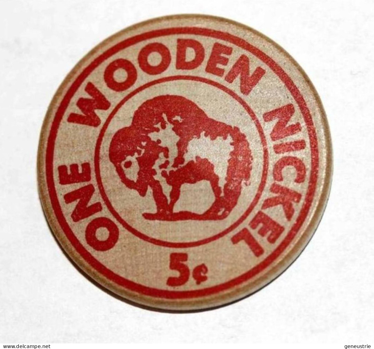 Rare Wooden Token 3c - Wooden Nickel - Jeton Bois Monnaie Nécessité 5 Cents - Bison - Coca-Cola - Etats-Unis - Monedas/ De Necesidad