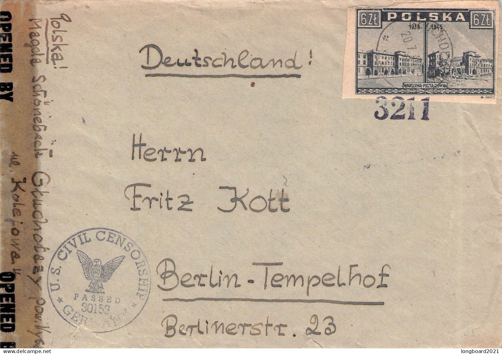 POLAND - LETTER 1945 - BERLIN -CENSOR- / 7034 - Brieven En Documenten