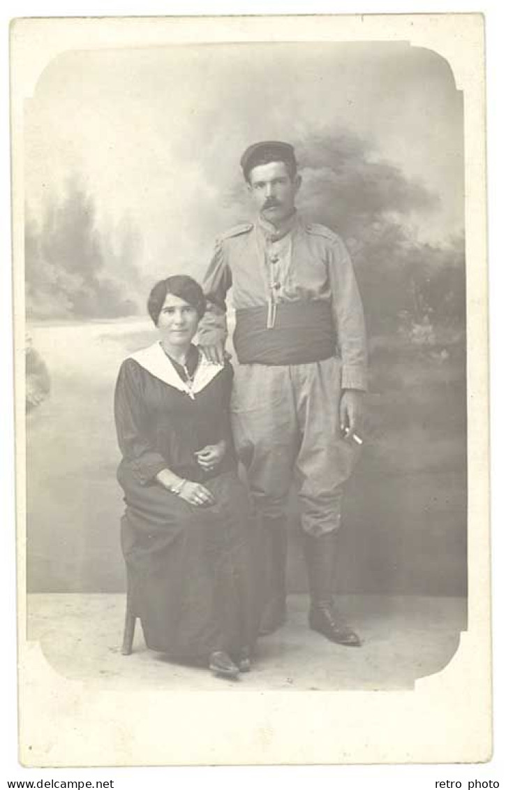 Cpa Carte-photo Soldat & Sa Femme , Maroc ? - Characters