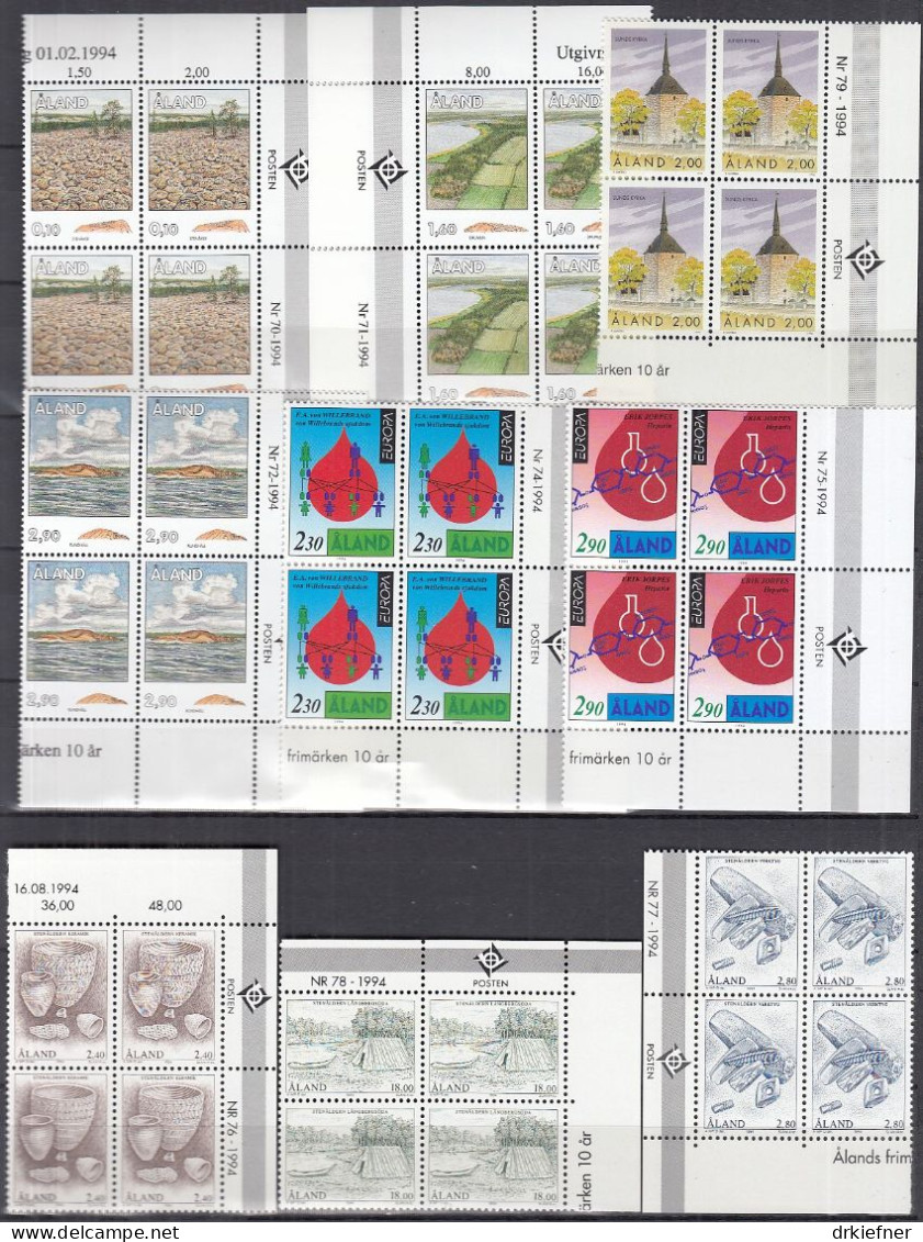 ALAND  Jahrgang 1994, 4erBlock, Postfrisch **, 79-81, 86-91 - Aland