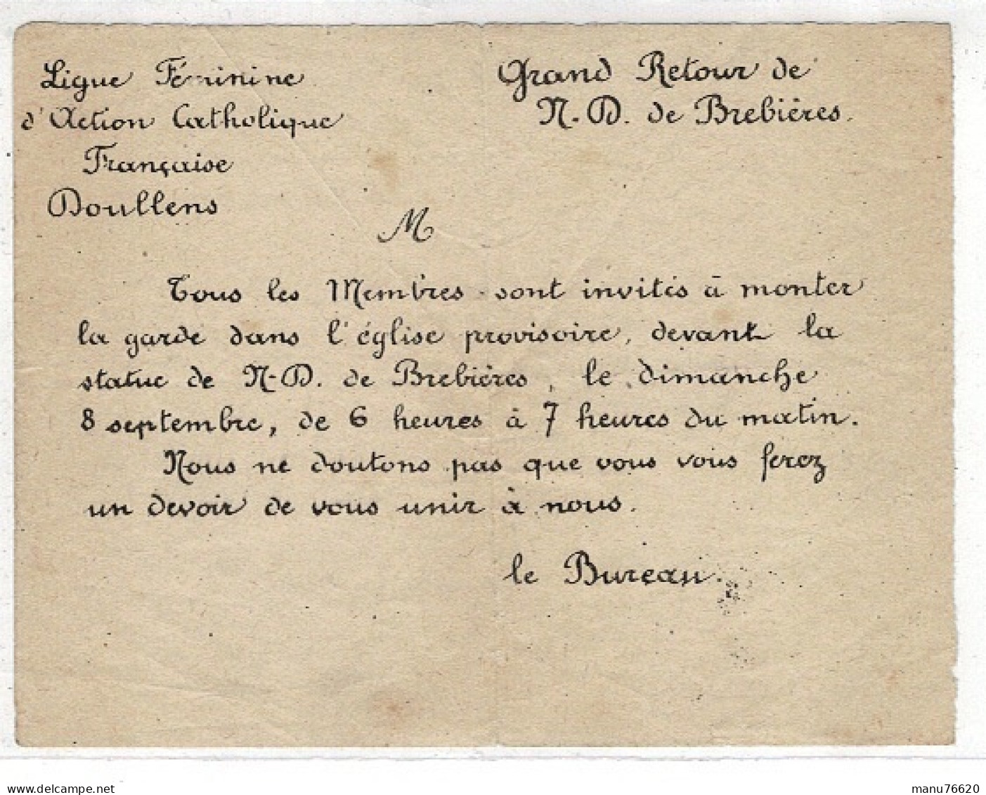 Ref 1 - Vieux Papier Religieux , Ligue Féminine , Notre Dame De Bréviaires à Doullens - Somme . - Ohne Zuordnung