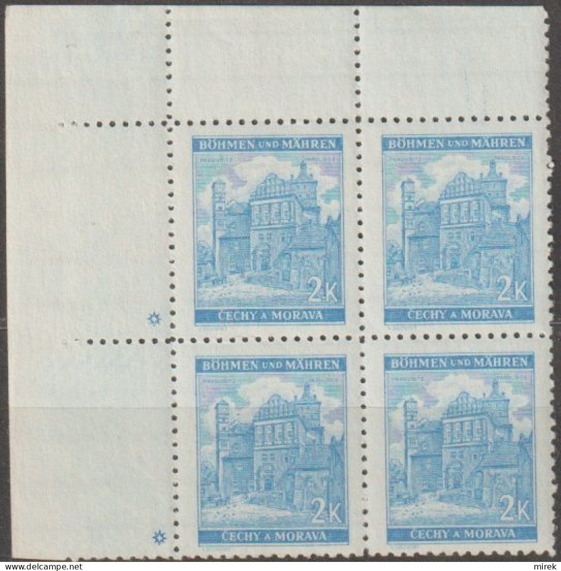 114/ Pof. 59, Light Blue; Corner 4-block, Plate Mark * - Unused Stamps