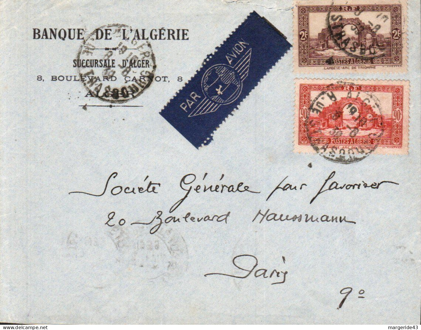 ALGERIE AFFRANCHISSEMENT COMPOSE SUR LETTRE POUR LA FRANCE 1939 - Lettres & Documents