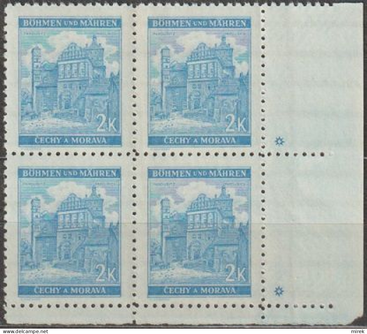 115/ Pof. 59, Light Blue; Corner 4-block, Plate Mark * - Ungebraucht