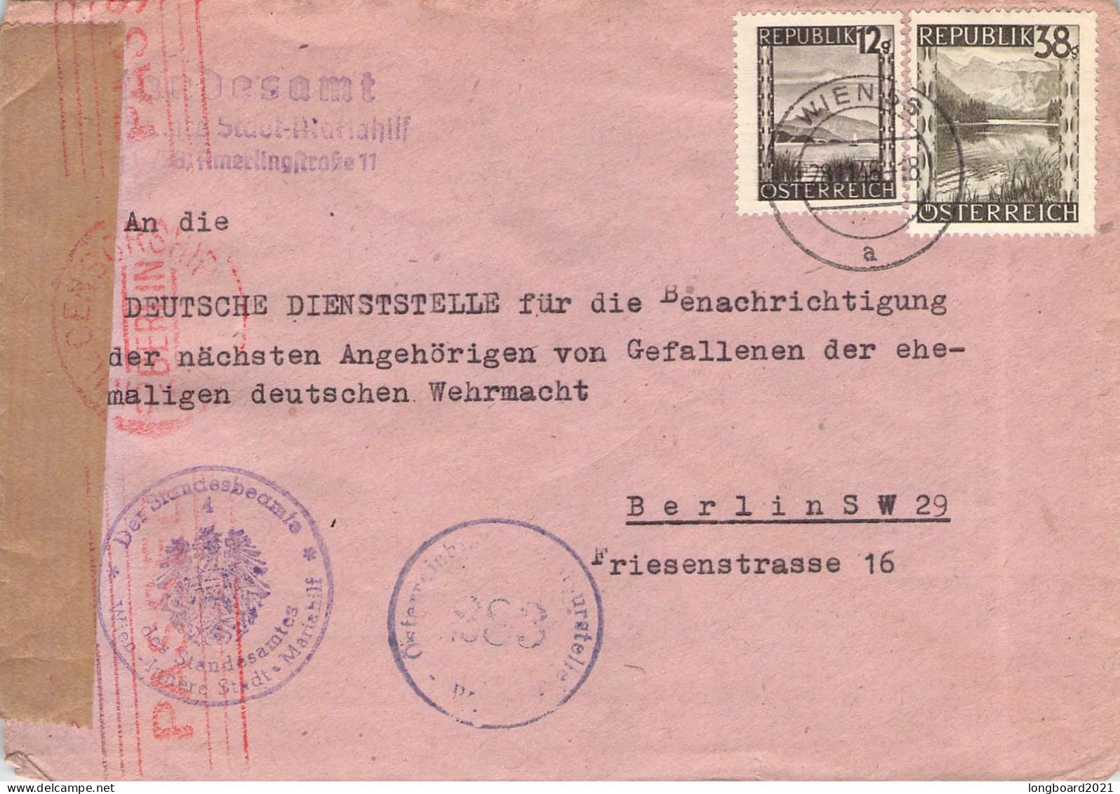 ÖSTERREICH - BRIEF 1946 WIEN - BERLIN / 7036 - Briefe U. Dokumente