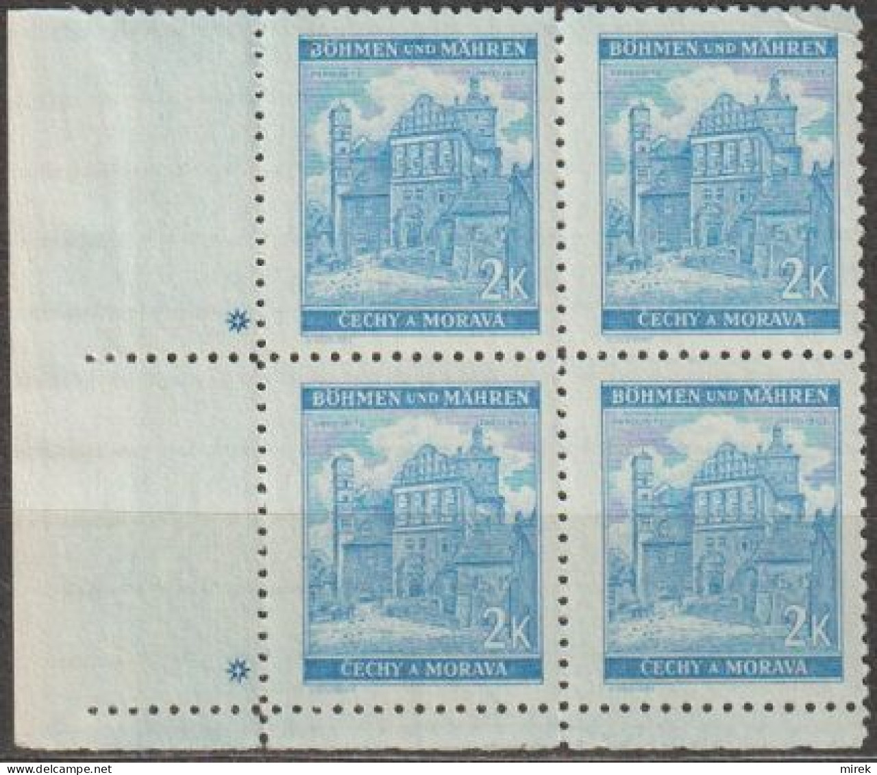 116/ Pof. 59, Light Blue; Corner 4-block, Plate Mark + - Ungebraucht