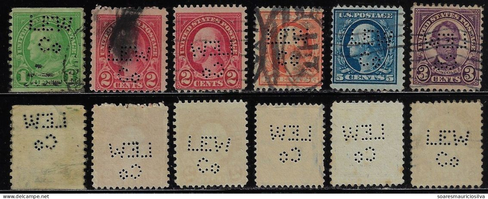 USA United States 1902/1948 6 Stamp With Perfin LEW/Co By L. E. Waterman Company Lochung Perfore - Perforados