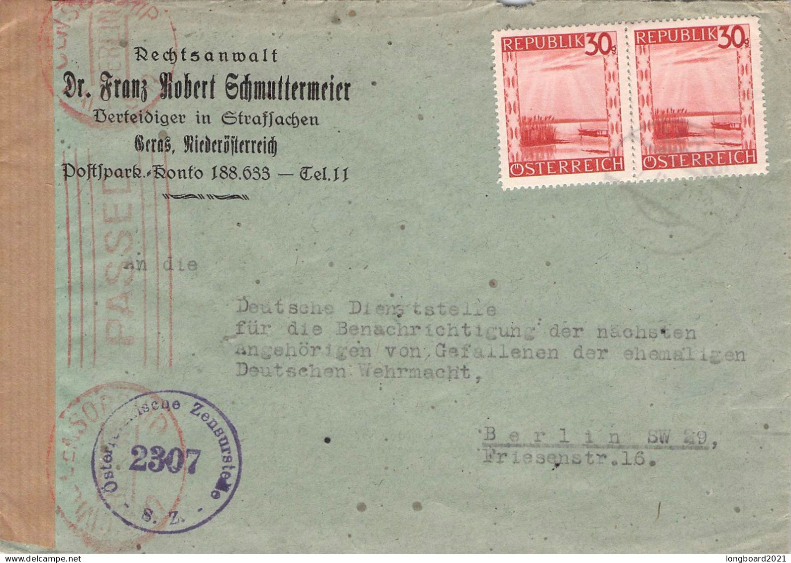ÖSTERREICH - BRIEF 1946 GERAS - BERLIN / 7037 - Briefe U. Dokumente