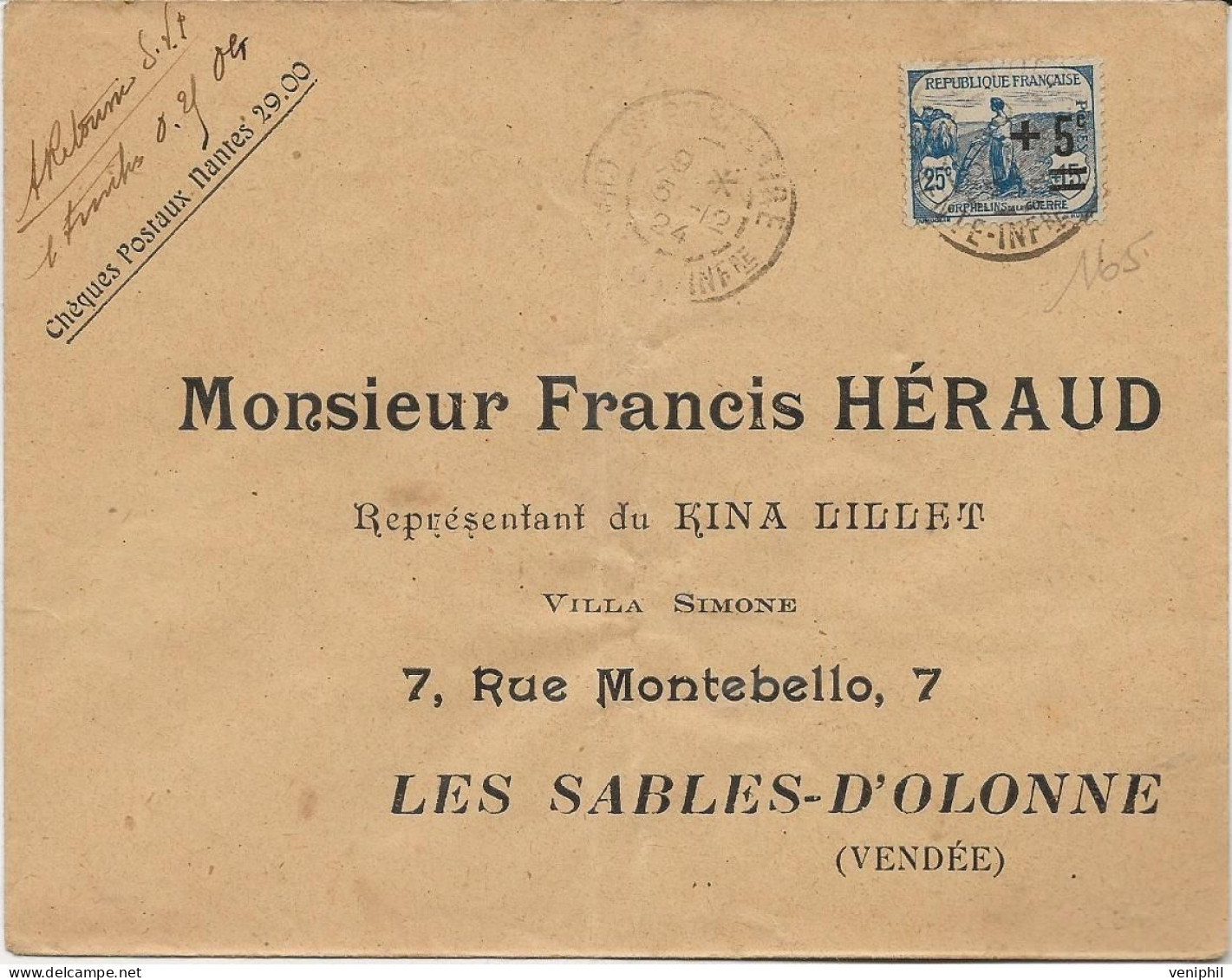 LETTRE AFFRANCHIE N° 165   - ANNEE 1924 - Storia Postale