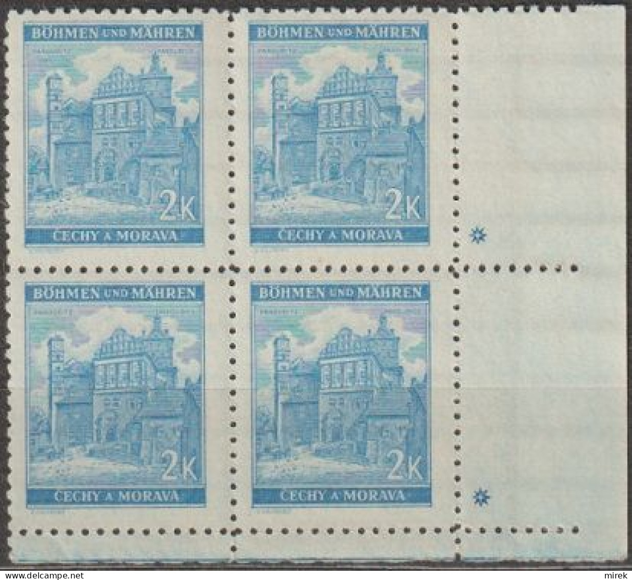 117/ Pof. 59, Light Blue; Corner 4-block, Plate Mark + - Unused Stamps
