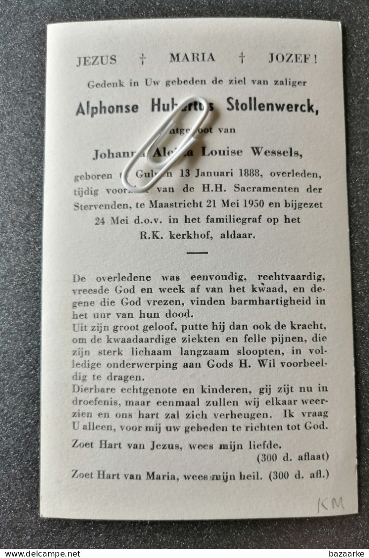 ALPHONSE HUBERTUS STOLLENWERCK ° GULPEN 1888 + MAASTRICHT 1950 / JOHANNA WESSELS - Devotieprenten