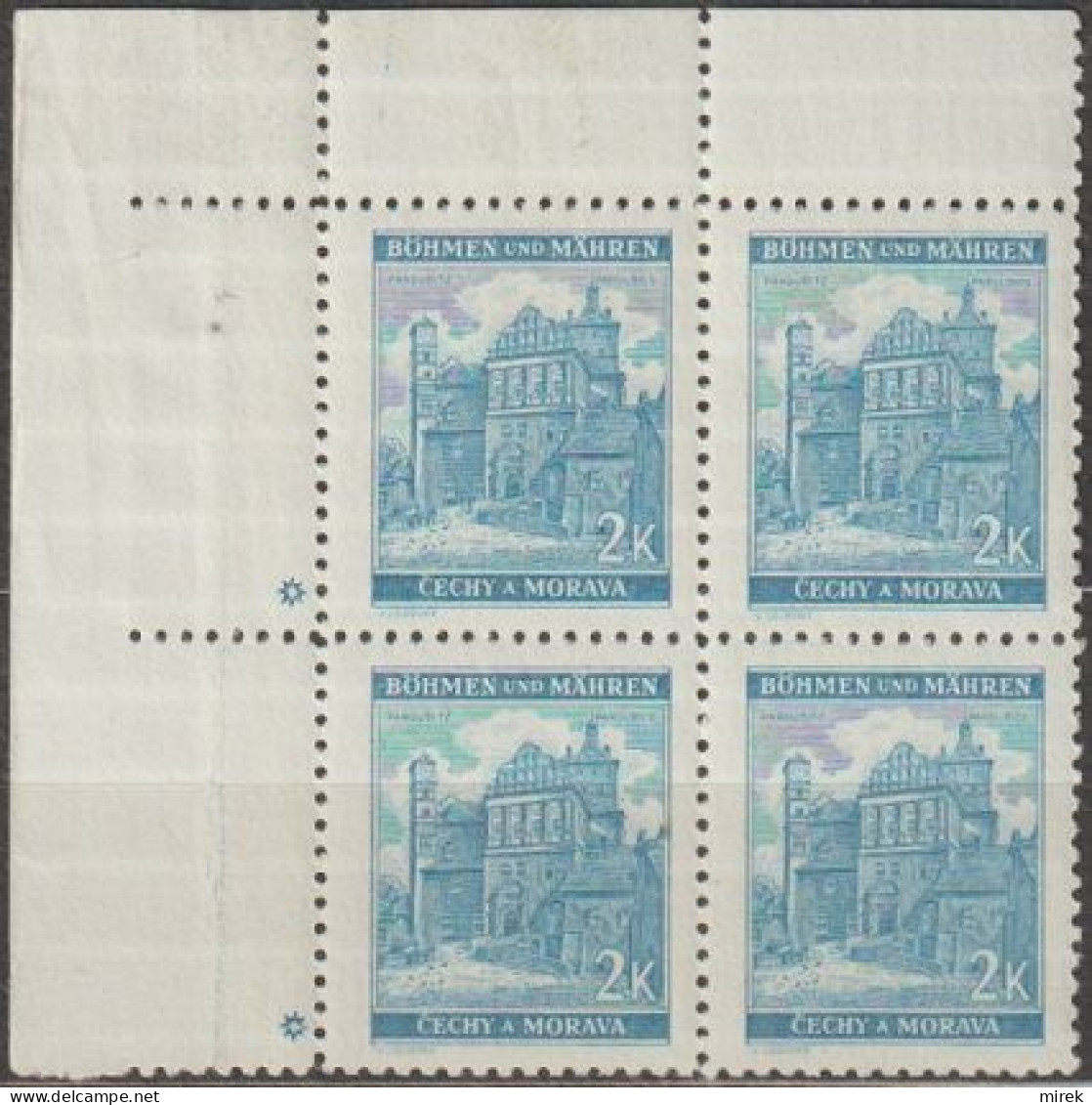 118/ Pof. 59, Green Blue; Corner 4-block, Plate Mark * - Unused Stamps