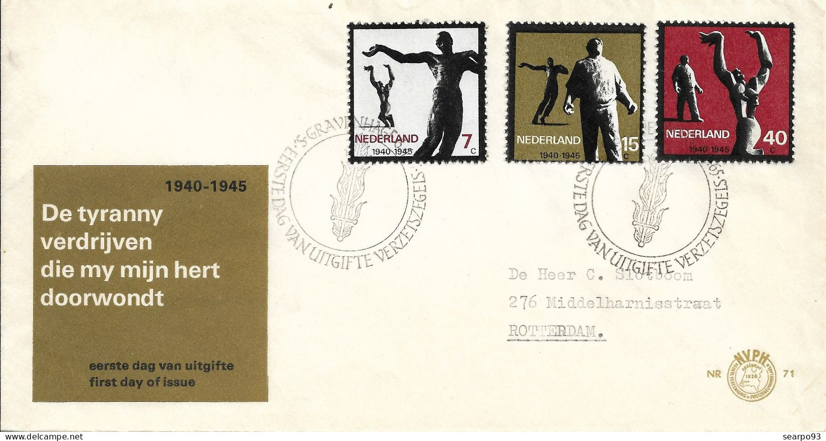 NETHERLANDS. FDC. SECOND WORLD WAR. RESISTANCE. 1965 - FDC