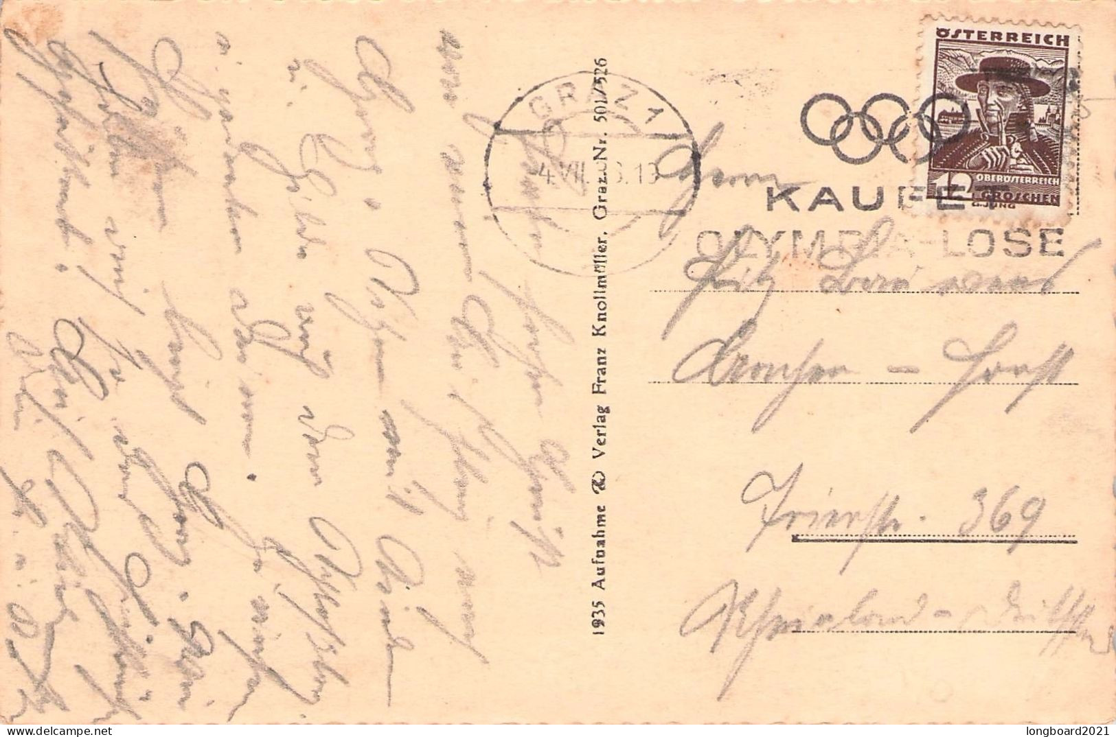 ÖSTERREICH - POSTKARTE 1936 GRAZ -KAUFT OLYMPIA-LOSE- / 7038 - Briefe U. Dokumente