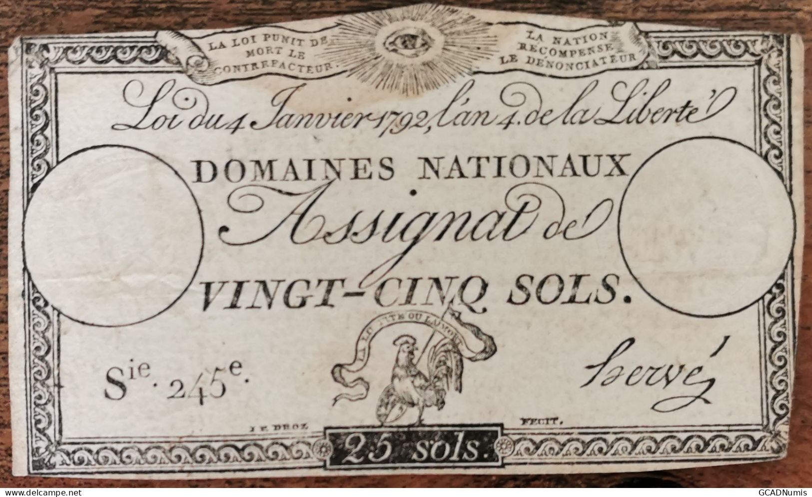 Assignat 25 Sols - 4 Janvier 1792 - Série 245 - Domaine Nationaux - Assignats & Mandats Territoriaux