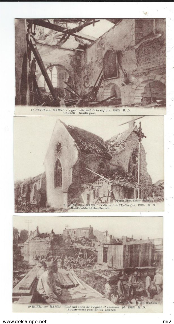 51 Rueil Sur Marne 1918 Lot 3CPA église  Cote Sud Non Circulé TBE - Andere & Zonder Classificatie