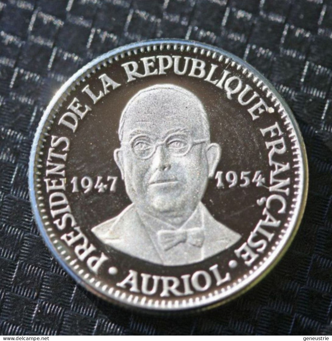 Beau Jeton Argent Poinçonnée 925 - 21mm "Président De La République Vincent Auriol" French President Token - Pièces écrasées (Elongated Coins)