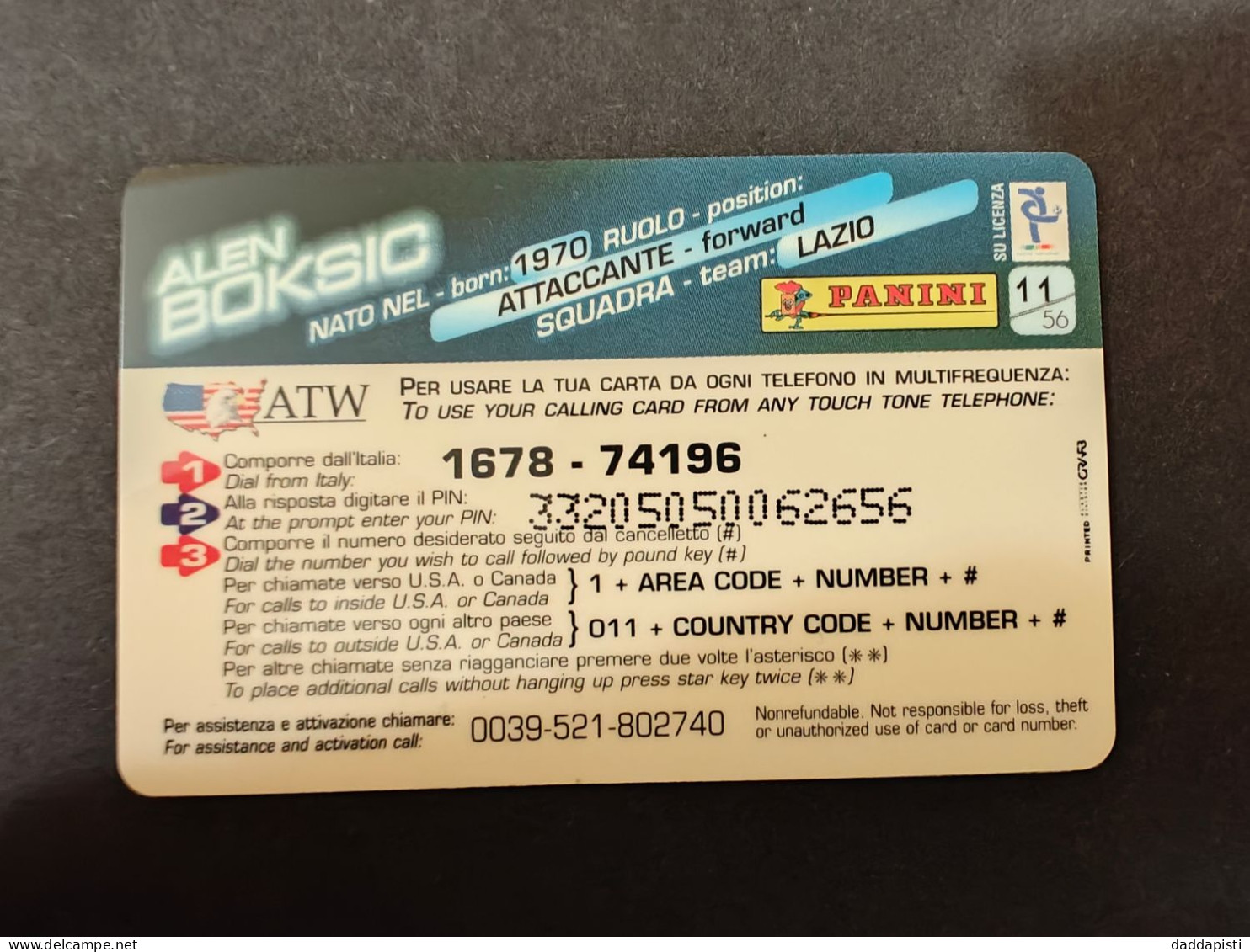 Panini Calcio Calling 1997/98 - Scheda Telefonica Nuova -  11/56 - Alen Boksic - Deportes