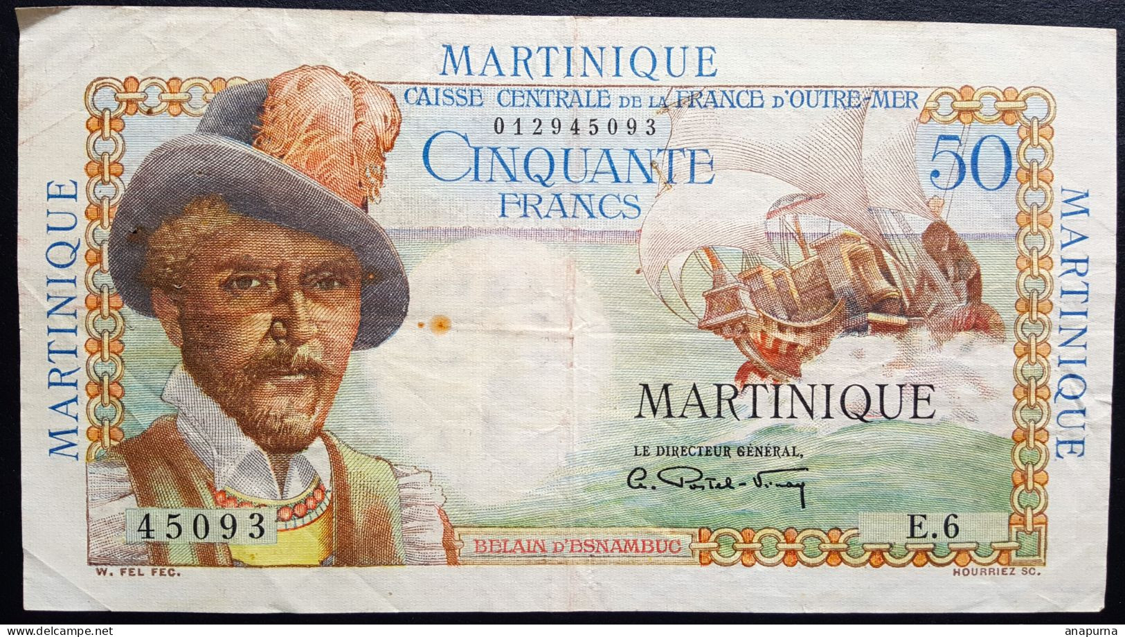 Billet 50 Francs Belain D'Esnambuc MARTINIQUE, Francs, Caisse Centrale De La France D'Outre-Mer, - Sonstige – Ozeanien