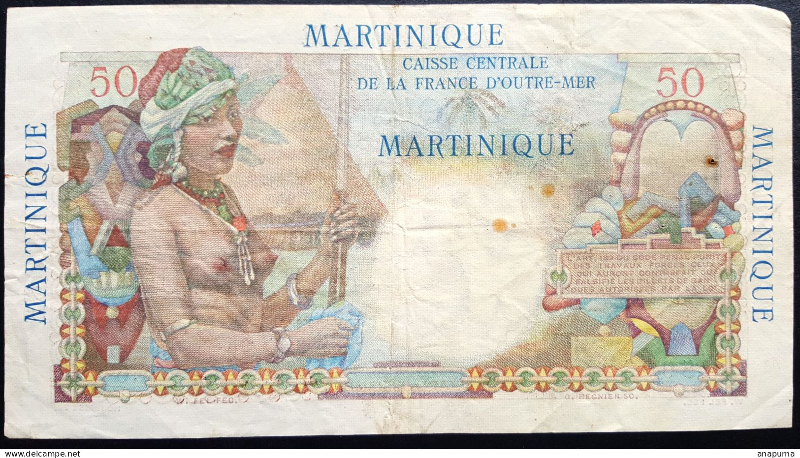 Billet 50 Francs Belain D'Esnambuc MARTINIQUE, Francs, Caisse Centrale De La France D'Outre-Mer, - Otros – Oceanía