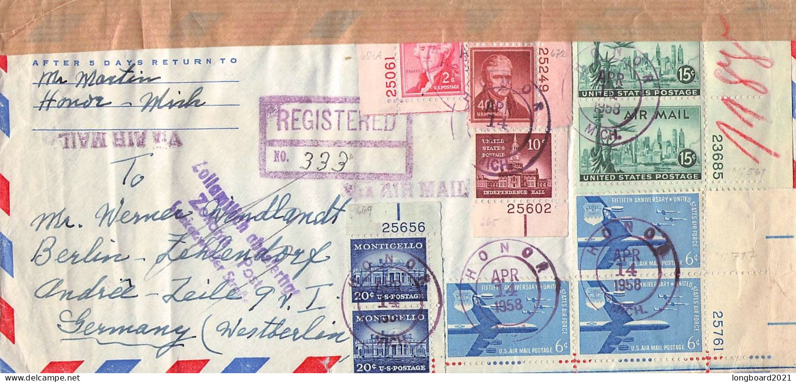 USA - REGISTERED AIRMAIL 1958 HONOR - BERLIN / 7040 - Storia Postale