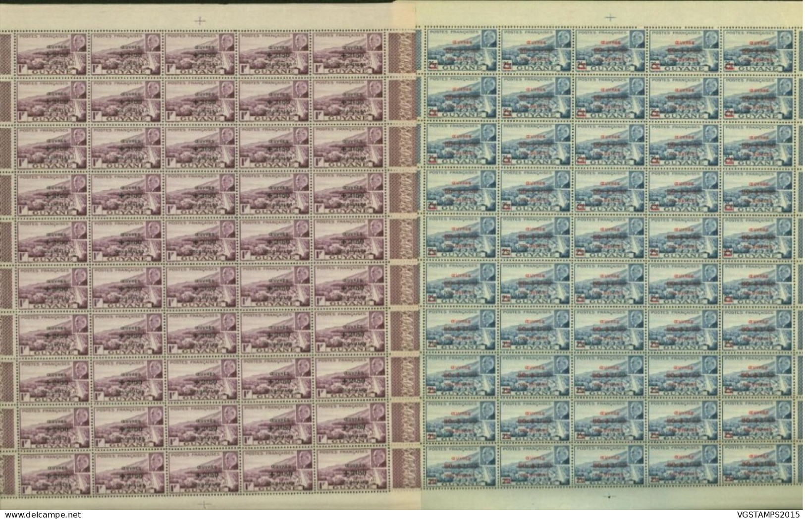 Guyane Française 1944- Colonie Française - Timbres Neufs. Yvert Nr.: 177/178. Feuille De 50. RARE¡¡¡ (EB) AR-02376 - Nuevos