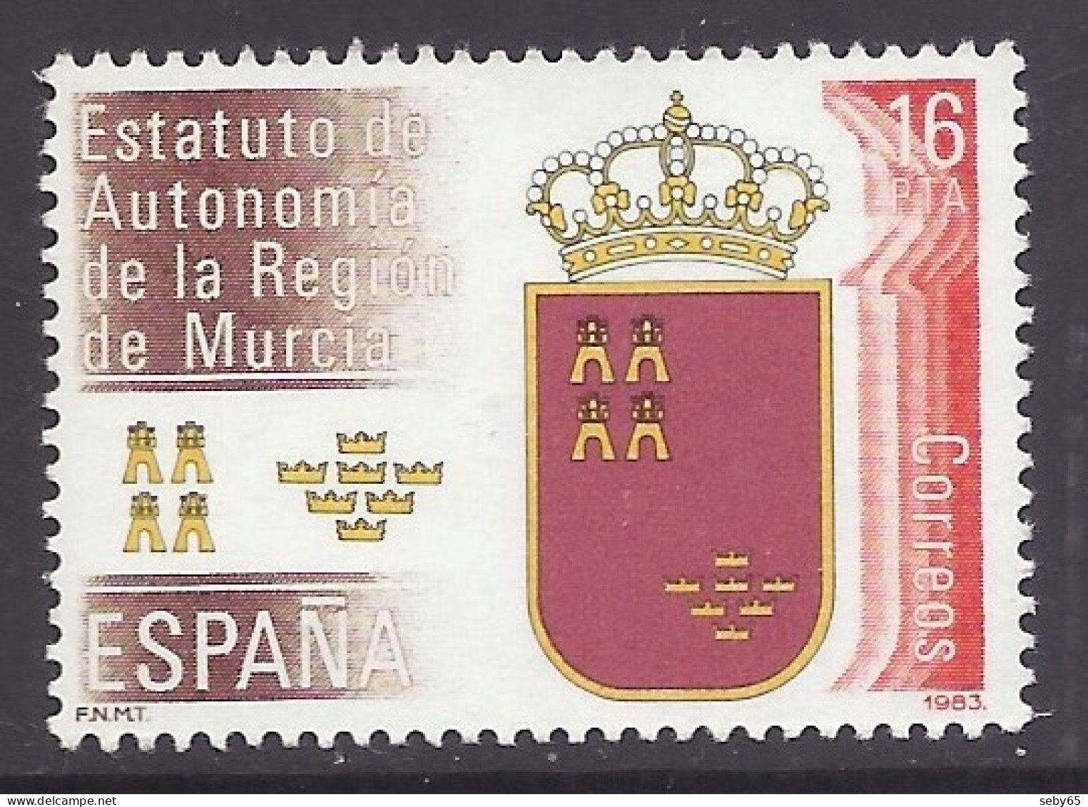Spain 1983 - Estatutos De Autonomías, Region De Murcia, Coat Of Arms, Crown, Emblem - MNH - Nuevos