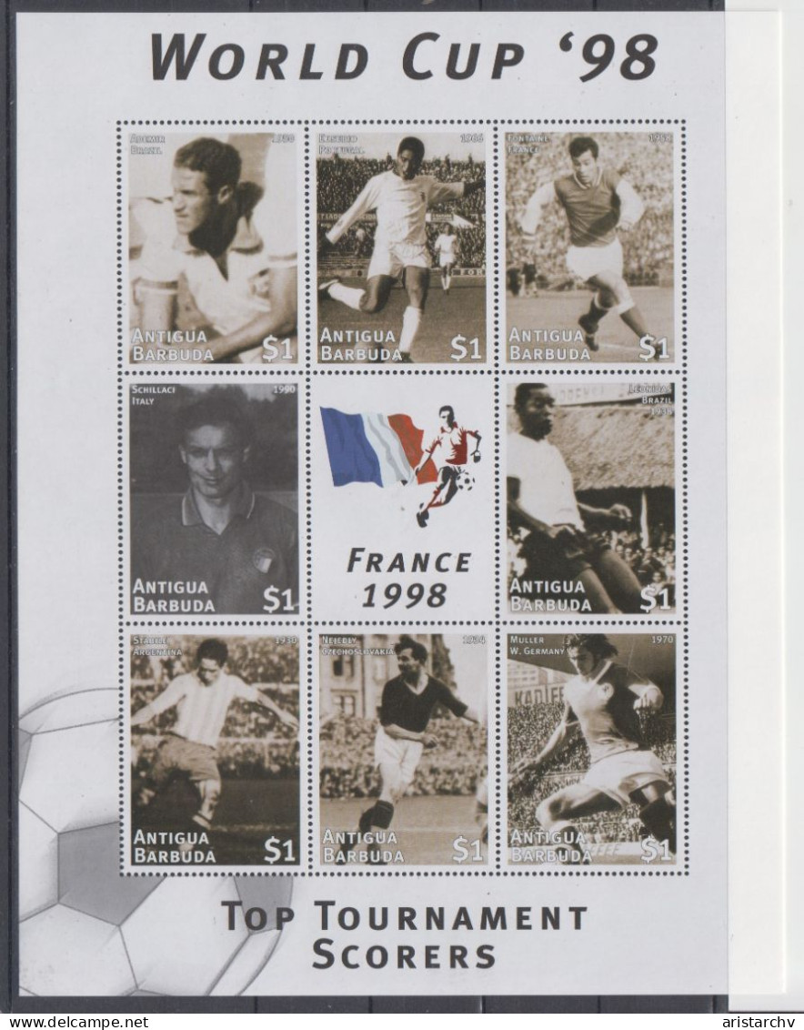 ANTIGUA BARBUDA 1998 FOOTBALL WORLD CUP 2 S/SHEETS SHEETLET AND 6 STAMPS - 1998 – France